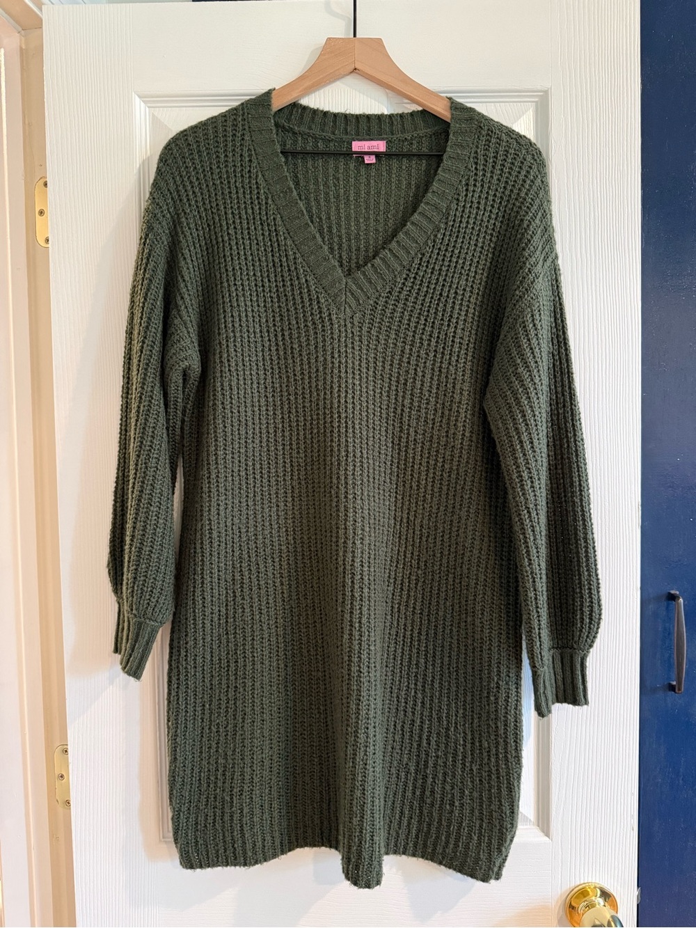 Francesca's Collections Olive V-Neck Knit Sweater Dress